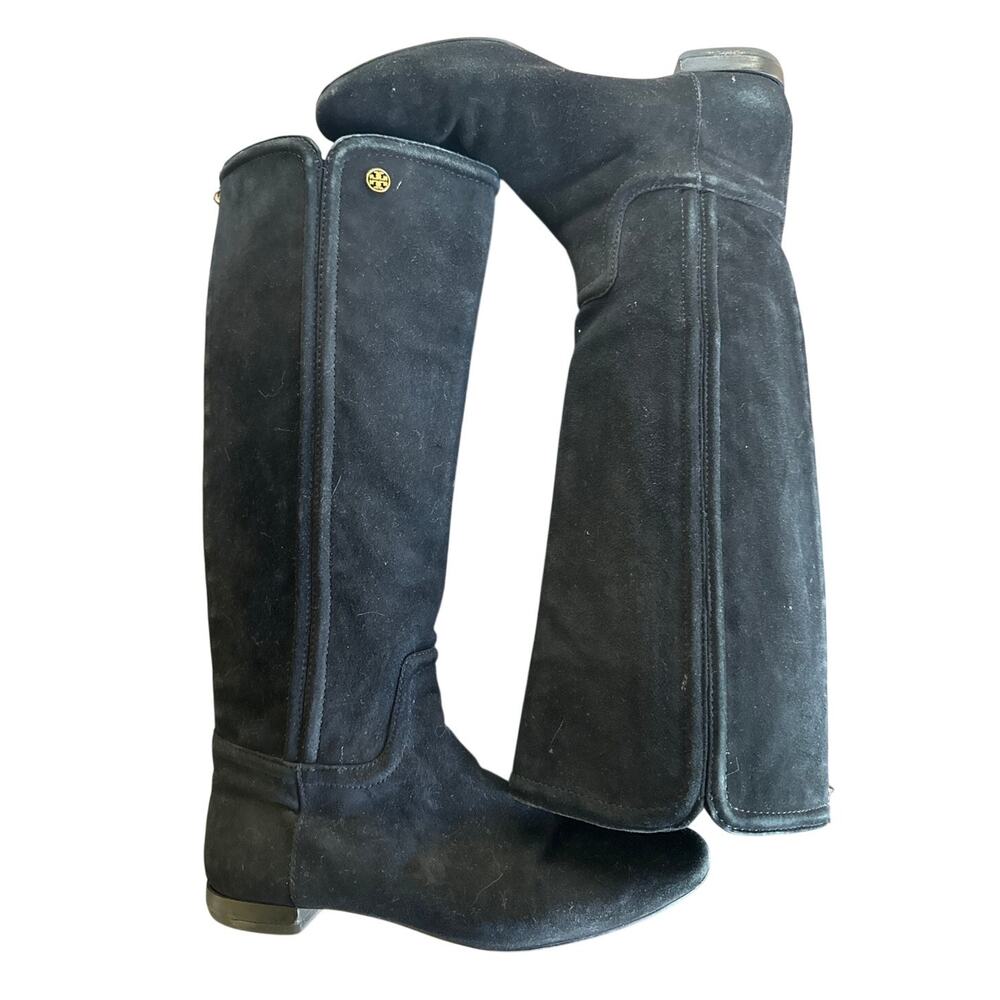 Tory Burch Black Suede Knee-High Flat Boots Size 9 Chic Designer